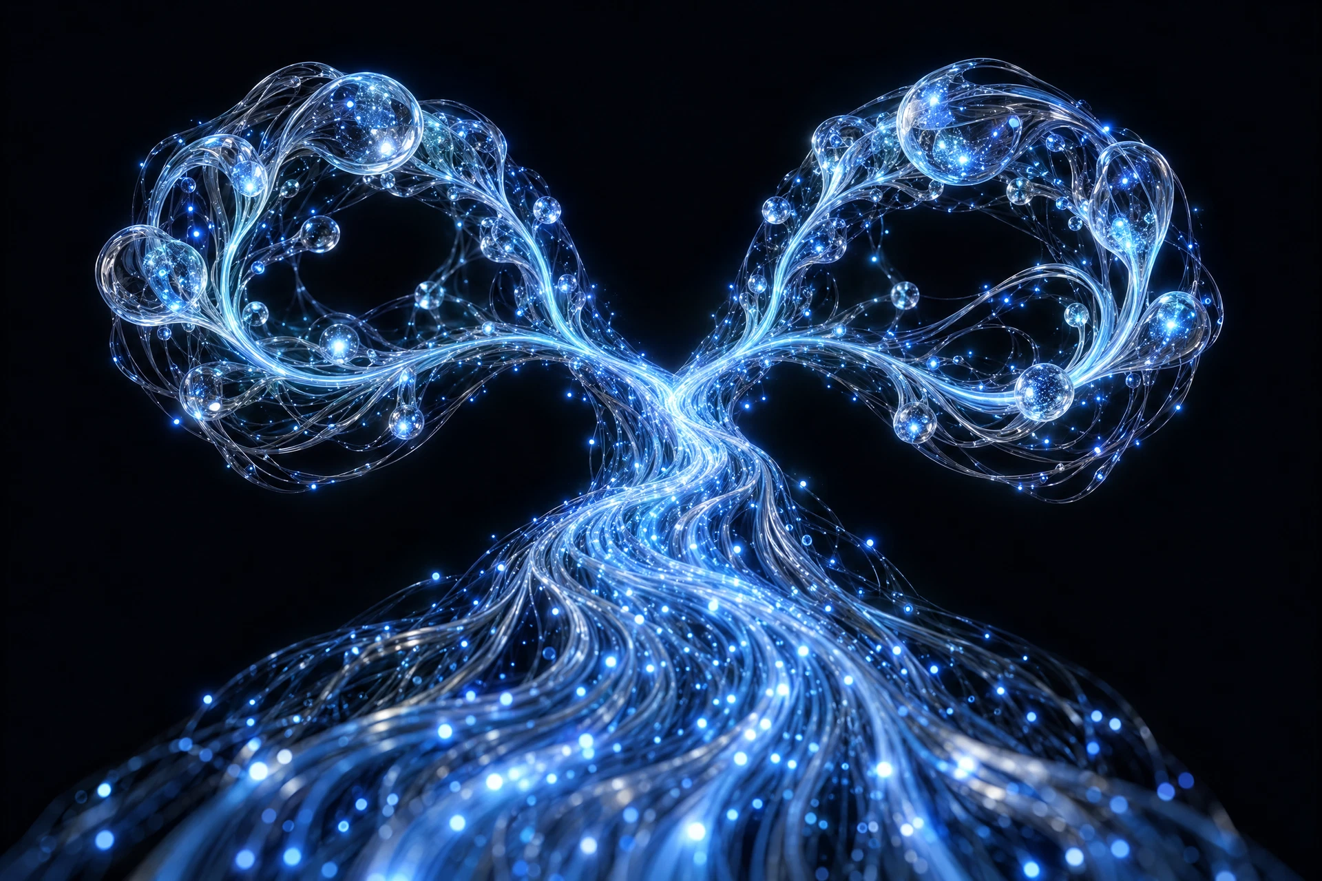 Conceptual neural pathways branching into two luminous possibilities