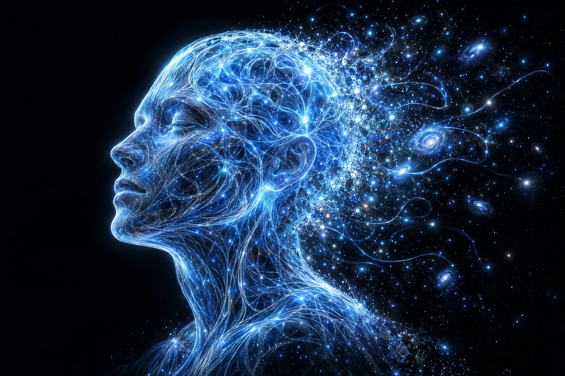Conceptual self dissolving into blue starlight
